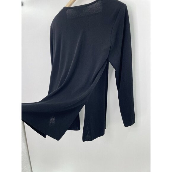 Exclusively Misook Knit Black Acrylic Cardigan Slinky Sz M, Slits, Shoulder Pads - Picture 4 of 10